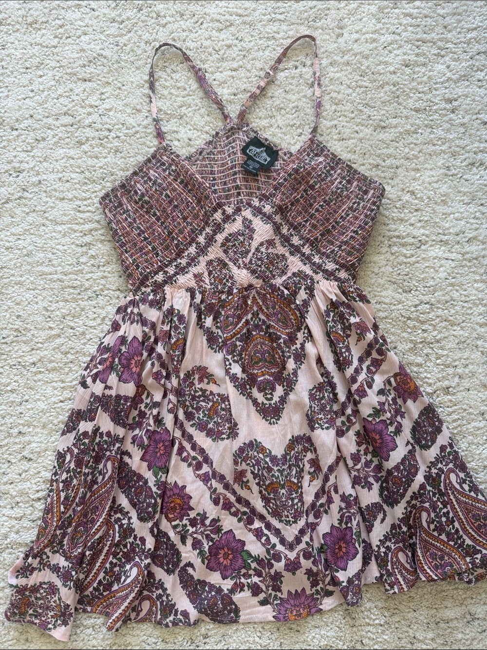 ANGIE Boho Floral Smocked Sundress - Pink & Purple